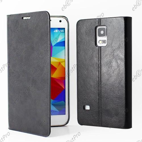 Ebeststar ® - Housse Etui Coque Portefeuille Pu Cuir Noir Pour Samsung Galaxy S5 G900 Sm-G900f G900h + 3 Films Offerts