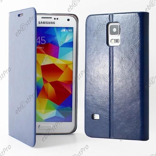 Ebeststar ® - Housse Etui Coque Portefeuille Pu Cuir Bleu Pour Samsung Galaxy S5 G900 Sm-G900f G900h + 3 Films Offerts