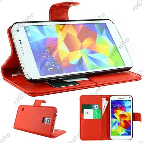 Ebeststar ® - Housse Etui Coque Portefeuille Simili Cuir Rouge Pour Samsung Galaxy S5 G900 Sm-G900f G900h