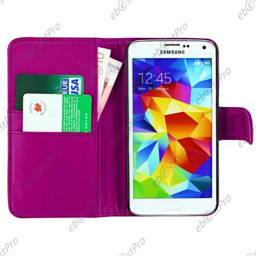 Ebeststar ® - Housse Coque Etui Simi Cuir Portefeuille Couleur Violet Pour Samsung Galaxy S5 G900 / Sm-G900f + 3 Films + Mini Stylet Offerts