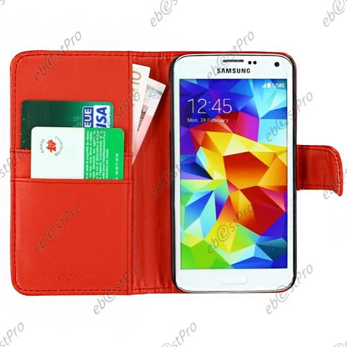 Ebeststar ® - Housse Etui Coque Portefeuille Simili Cuir Rouge Pour Samsung Galaxy S5 G900 Sm-G900f G900h + Film + Mini Stylet Offerts
