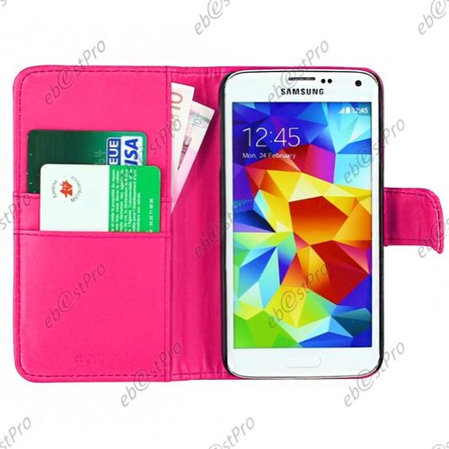 Ebeststar ® - Housse Etui Coque Portefeuille Simili Cuir Rose Pour Samsung Galaxy S5 G900 Sm-G900f G900h + Film + Mini Stylet Offerts