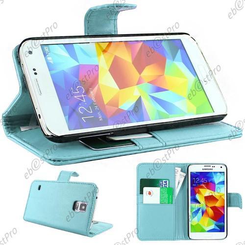 Ebeststar ® - Housse Etui Coque Portefeuille Simili Cuir Bleu Pour Samsung Galaxy S5 G900 Sm-G900f G900h