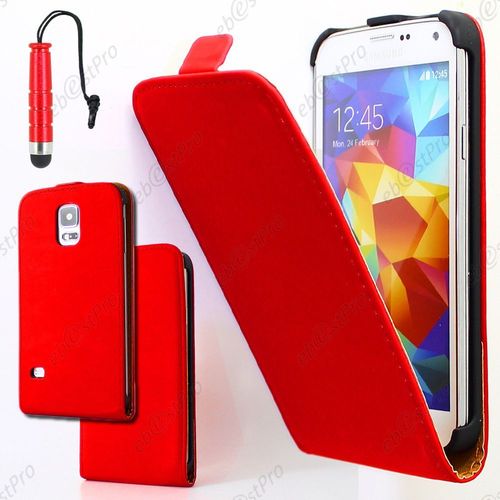 Ebeststar ® Housse Coque Etui En Pu Cuir À Rabat + Film + Mini Stylet Pour Samsung Galaxy S5 Sm-G900f G900 / Octa-Core Sm-G900h, Couleur Rouge