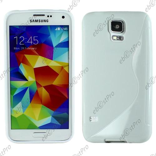 Ebeststar ® - Housse Etui Coque Souple Silicone S-Line Blanc Pour Samsung Galaxy S5 G900 Sm-G900f G900h, + 3 Film D'écran