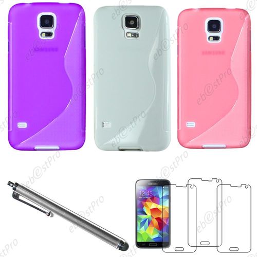 Ebeststar ® Lot X3 Housse Etui Coque Silicone Gel Motif S-Line Protection Souple + Film Protecteur D'écran + Stylet Pour Samsung Galaxy S5 Sm-G900f G900 / Octa-Core Sm-G900h, Couleur Violet, Noir, Rose