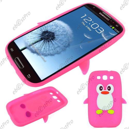 Ebeststar ® Coque Pingouin Silicone Souple Etui Housse Design Fun + Film Protection D'écran Pour Samsung Galaxy S3 I9300 I9305, Couleur Rose