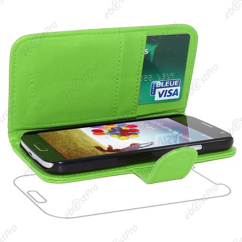 Ebeststar ® Housse Coque Etui Portefeuille Folio Book Livre Simili Cuir + Film Protection D'écran Pour Samsung Galaxy S4 I9500 I9505, Couleur Vert