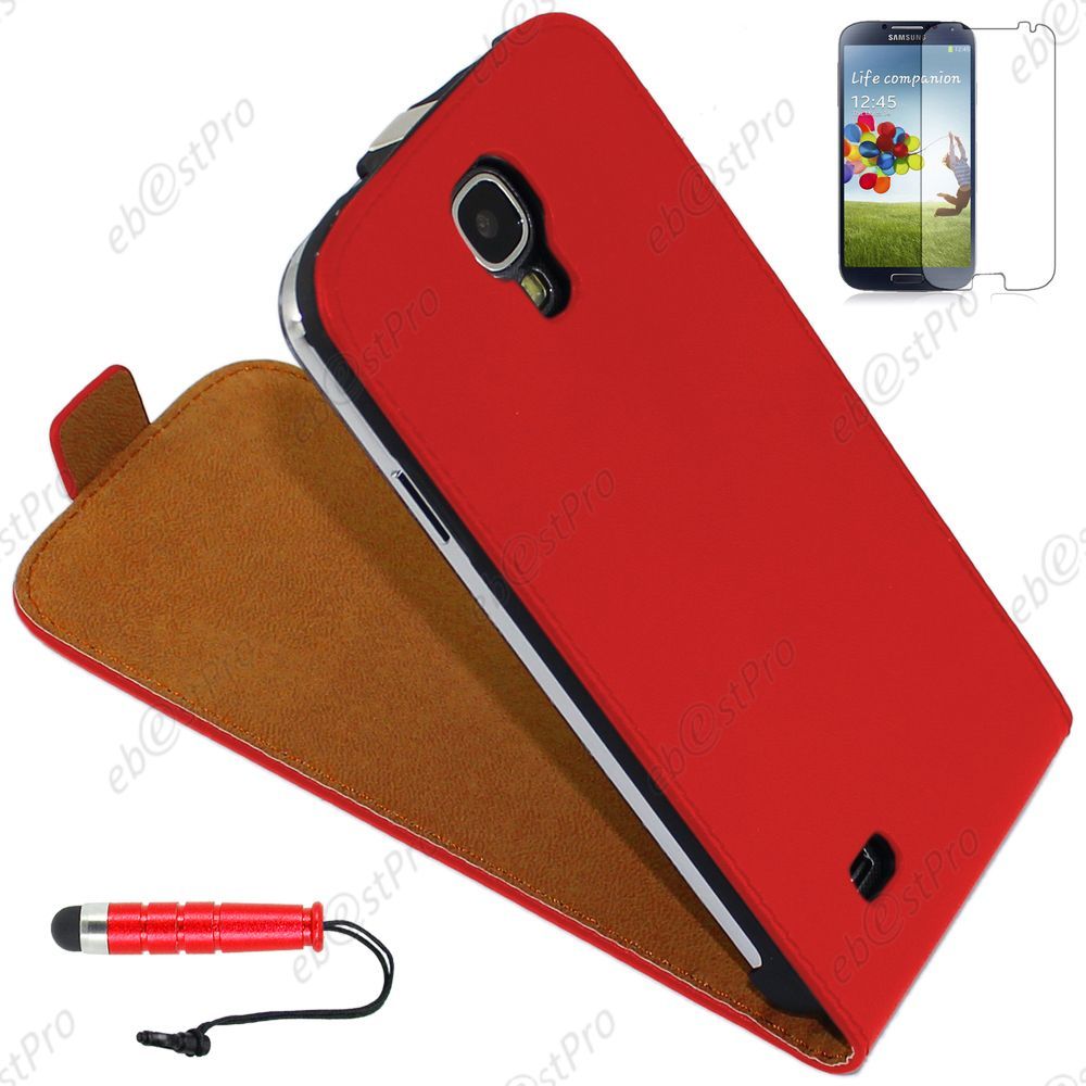 Ebeststar ® Housse Coque Etui En Pu Cuir À Rabat + Film + Mini Stylet Pour Samsung Galaxy S4 I9500 I9505, Couleur Rouge