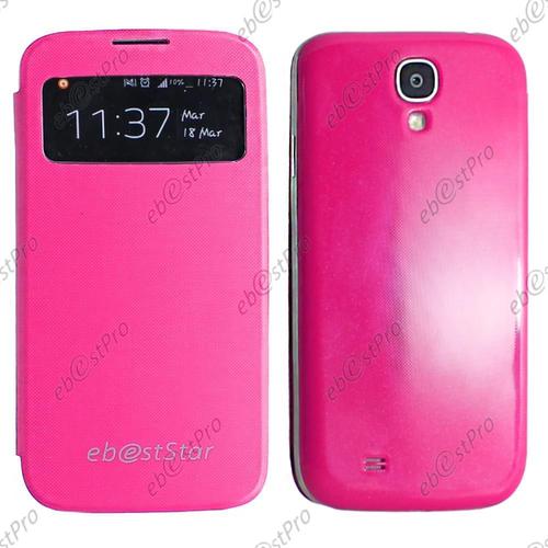 Ebeststar ® Housse Pochette Protection Coque Type S-View Portefeuille Livre + Film Protecteur D'écran Pour Samsung Galaxy S4 I9500 I9505, Couleur Rose