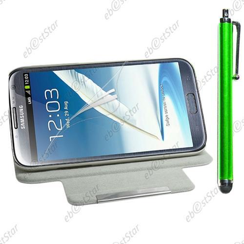 Ebeststar ® Pour Samsung Galaxy Note 2 N7100 - Housse Coque Etui Pu Cuir Rotatif Avec Support À Rotation 360° + Stylet, Couleur Vert [Dimensions Precises De Votre Appareil : 151.1 X 80.5 X 9.4 Mm, Écran 5.5'']