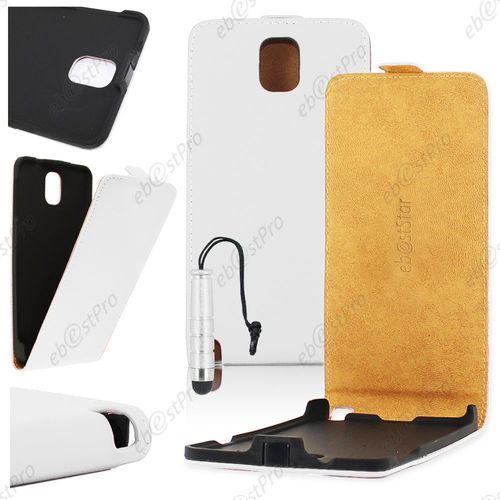 Ebeststar ® Housse Coque Etui En Pu Cuir À Rabat + Film + Mini Stylet Pour Samsung Galaxy Note 3 Gt-N9000 / N9002 / N9005, Couleur Blanc
