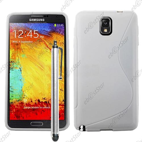 Ebeststar ® Pour Samsung Galaxy Note 3 Gt-N9000, N9002, N9005 - Housse Etui Coque Silicone Gel Motif S-Line Protection Souple + Stylet, Couleur Blanc [Dimensions Precises De Votre Appareil : 79.2 X 151.2 X 8.3 Mm, Écran 5.7'']