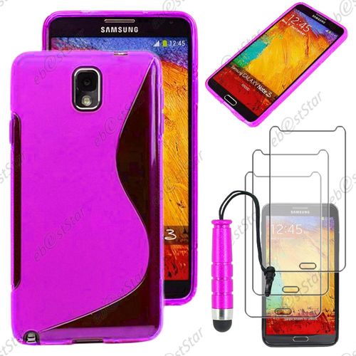 Ebeststar ® Pour Samsung Galaxy Note 3 Gt-N9000, N9002, N9005 - Housse Etui Coque Silicone Gel Motif S-Line Protection Souple + Mini Stylet + 3 Film Écran, Couleur Violet [Dimensions Precises De Votre Appareil : 79.2 X 151.2 X 8.3 Mm, Écran 5.7'']