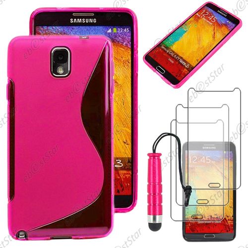 Ebeststar ® Pour Samsung Galaxy Note 3 Gt-N9000, N9002, N9005 - Housse Etui Coque Silicone Gel Motif S-Line Protection Souple + Mini Stylet + 3 Film Écran, Couleur Rose [Dimensions Precises De Votre Appareil : 79.2 X 151.2 X 8.3 Mm, Écran 5.7'']