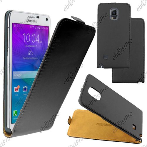 Ebeststar ® Housse Coque Etui En Pu Cuir À Rabat Ultra Fine (Slim Case) + Film Protection D'écran Pour Samsung Galaxy Note 4 N910f, Couleur Noir