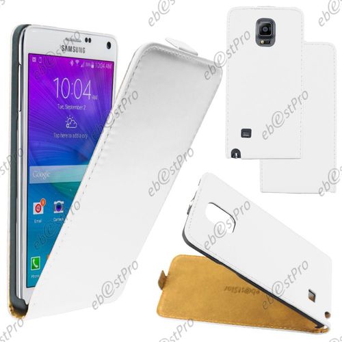 Ebeststar ® Housse Coque Etui En Pu Cuir À Rabat Ultra Fine (Slim Case) + Film Protection D'écran Pour Samsung Galaxy Note 4 N910f, Couleur Blanc