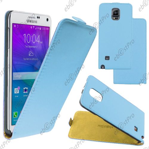 Ebeststar ® Housse Coque Etui En Pu Cuir À Rabat Ultra Fine (Slim Case) + Film Protection D'écran Pour Samsung Galaxy Note 4 N910f, Couleur Bleu