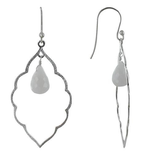 Boucles D'oreilles Argent Nuage Et Goutte D'agate Blanche Facettée