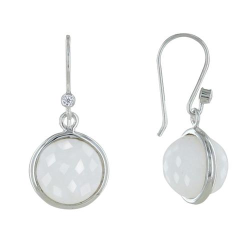 Boucles D'oreilles Crochet Argent Avec Strass Sphère D'agate Blanche