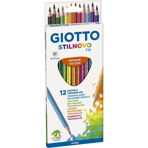 Giotto Etui De 12 Crayons Couleur Stilnovo Tri Triangulaire 7mm Mine 3.3mm