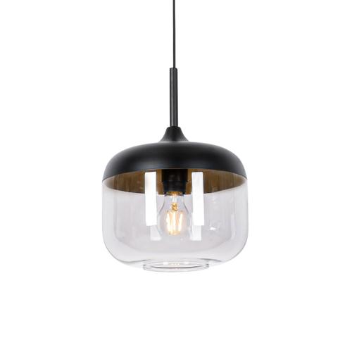Qazqa Design Design Hanglamp Zwart Met Goud En Smoke Glas - Kyan Verre /Acier Gris,Noir,Doré/Laiton Rond / Luminaire / Lumiere / Éclairage / Intérieur / Salon / Cuisine E27 Max. 1 X 40 Watt