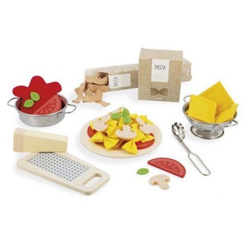 Jeu Set De Pates Pasta Et Ustensiles Cuisine - Aliments Feutrine Et Bois, Dinette - Set Jouet Imitation Enfant + Carte