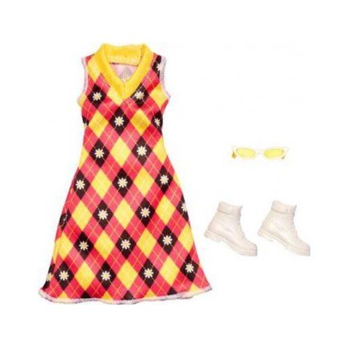 Habit Barbie - Robe Jaune A Fleurs + Lunette + Chaussures - Set Vêtement Poupee Et Mini-Poupee + 1 Carte Offerte