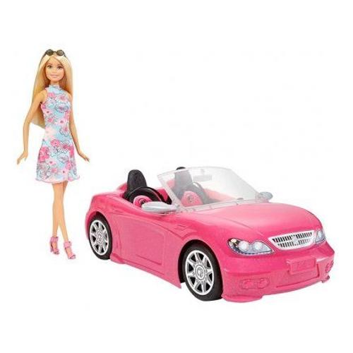 Voiture Sportive Cabriolet Rose 2 Places Pour Barbie + Poupee Chic Incluse - Auto Glamour Decapotable - Jouet Enfant Fille 3 Ans