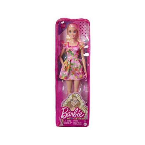 Coffret Barbie Poupee Mannequin Fashionistas : Blonde Cheveux Long Avec Robe Rose Et Chaussures Et 1 Carte Offerte