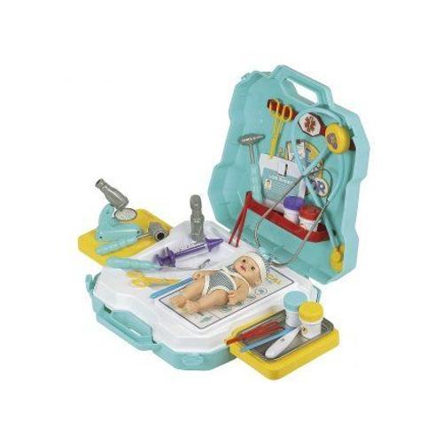 Valise Centre Pediatrique Avec Poupon 18 Cm - Malette Soins Docteur - Cabinet Medical Poupee - Accessoires Nursery