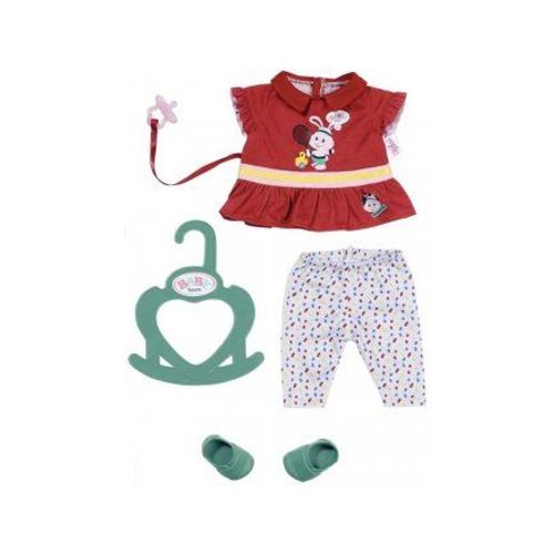 Tenue 4 Pièces Pantalon Et Haut Rouge Lapin + Chaussures Vertes + Tétine Baby Born - 36 Cm - Habit Poupée - Zapf Accessoire Vêtement Poupon