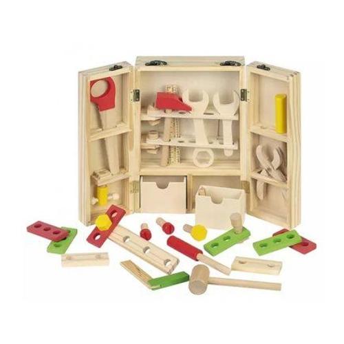 Mallette Bricolo Kid's 40 Pieces En Bois - Boite A Outils Enfant 3 Ans - Jouet D'imitation - Bricolage, Construction