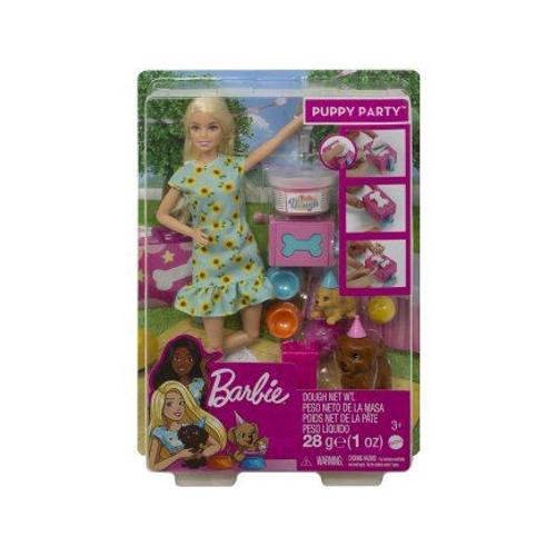 Coffret Barbie Poupée Mannequin Fete Des Chiens Avec 2 Chiens + Accessoires - Set Poupée Anniversaire + 1 Carte Offerte