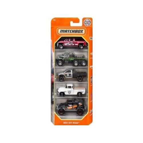 Set 5 Véhicules Matchbox : Collection Mbx Off Road - Coffret Voiture Camion Miniature Noir Blanc Vert + Carte Offerte - Enfant