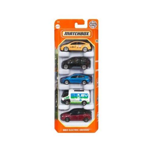 Set 5 Véhicules Matchbox : Mbx Electrics Drivers - Coffret Voitures Miniatures Jaune Noire Rouge Bleu - Enfant