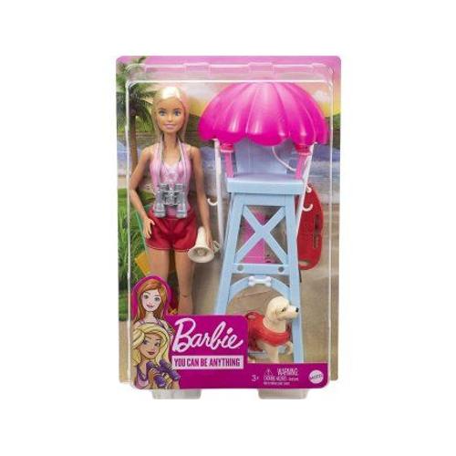 Coffret Barbie Poupee Mannequin Maitre-Nageur + Chien + Accessoires - Set Poupée Mannequin Métier Sauveteur Et 1 Carte Offerte