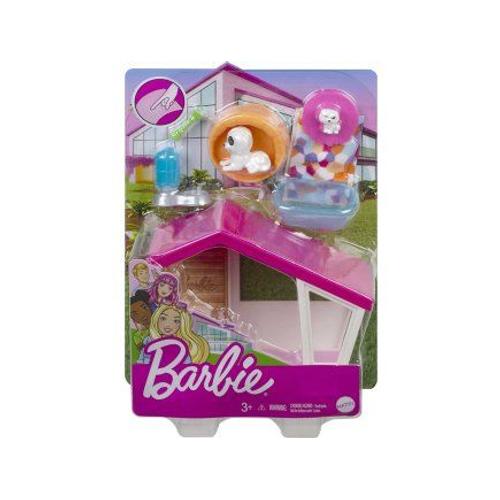 Coffret Barbie : La Niche + 2 Chiens + 5 Accessoires - Set Mobilier + 1 Carte Offerte