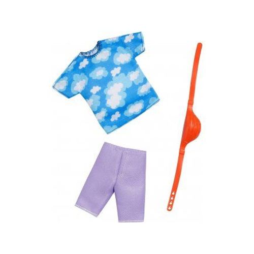 Habit Barbie - Tenue Ken : Short Violet Et T-Shirt Bleu Avec Sac Banane - Set Vetement Poupee Et Mini-Poupee Et 1 Carte Offerte