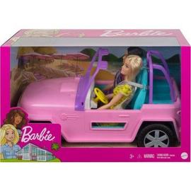Barbie Voiture 4x4 tout terrain pour poupée, véhicule violet décapotable,  jouet pour enfant, DVX58