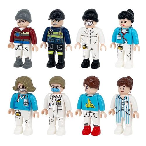 8pcs Figurines De Blocs De Construction Professionnels Médecins Infirmières Patients Petites Particules Puzzle Jouets