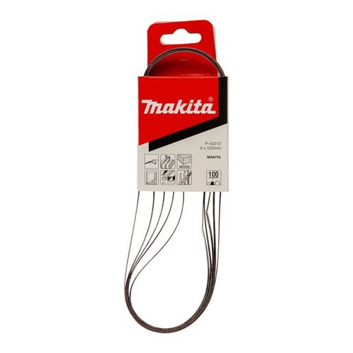 Bandes abrasives 6x533 mm rouge pour bois et métal Grain 100 (5 pcs) - MAKITA P-43212