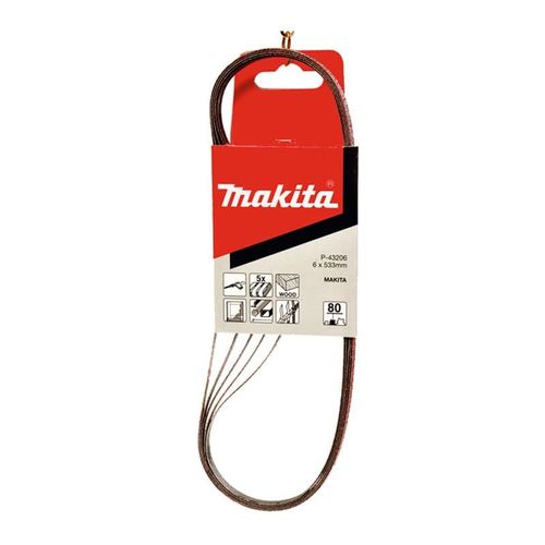Bandes abrasives 6x533 mm rouge pour bois et métal Grain 40 (5 pcs) - MAKITA P-43181