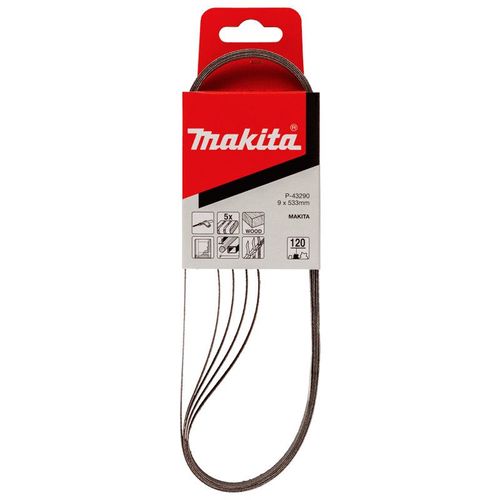 Bandes abrasives 9x533 mm rouge pour bois et métal Grain 120 (5 pcs) - MAKITA P-43290