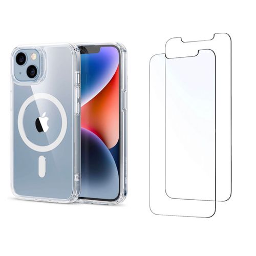 Coque Iphone 14 Plus Coque Magsafe Transparente + 2 Verres Trempés Film De Protection
