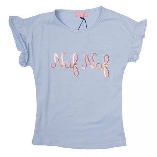 Tee Shirt Manches À Volants Avec Logo Manuscrit À Sequins Enfant Naf Naf