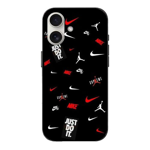 Coque Iphone 16 Plus Nike Jordan Blanc Rouge Fond Noir