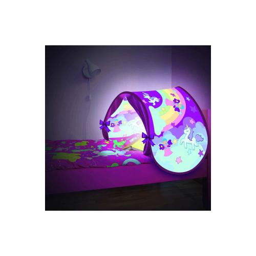 Tente Sleep Fun - Venteo - Tente De Lit Enfant - Modèle Rose Conte De Fées- Accessoire Chambre Pour Enfant - Lampe Intégrée - Sac De Rangement