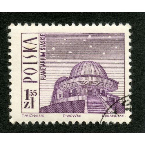 Timbre Oblitéré Polska, Planetarium Slaskie, Michaluk, Brandt, 1966, 1,55 Zl