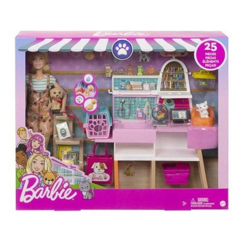 Coffret Pour Barbie Animalerie Avec Animaux + Accessoires + Poupées - Poupée Mannequin Professeur - Métier - Set 25 Pieces + 1 Carte Tigre